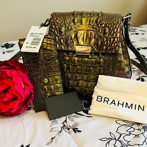 Brahmin Margo Pesto Melbourne Genuine Leather Crossbody & Wallet.
